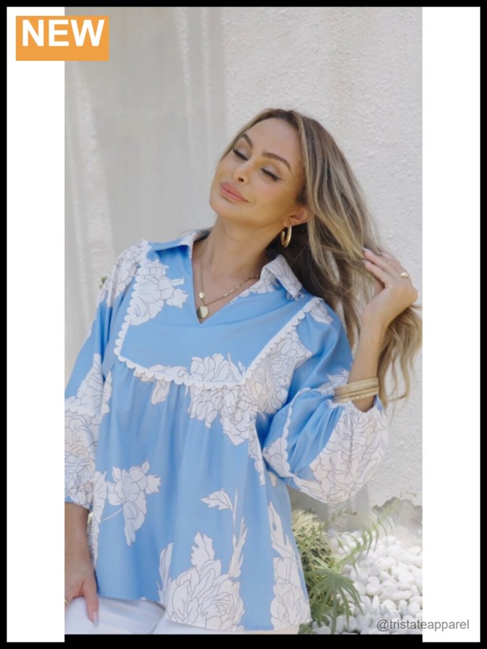 Floral Babydoll Peplum Blouse 3/4 Balloon Sleeve Scalloped Trim Boho - Picture 5 of 5